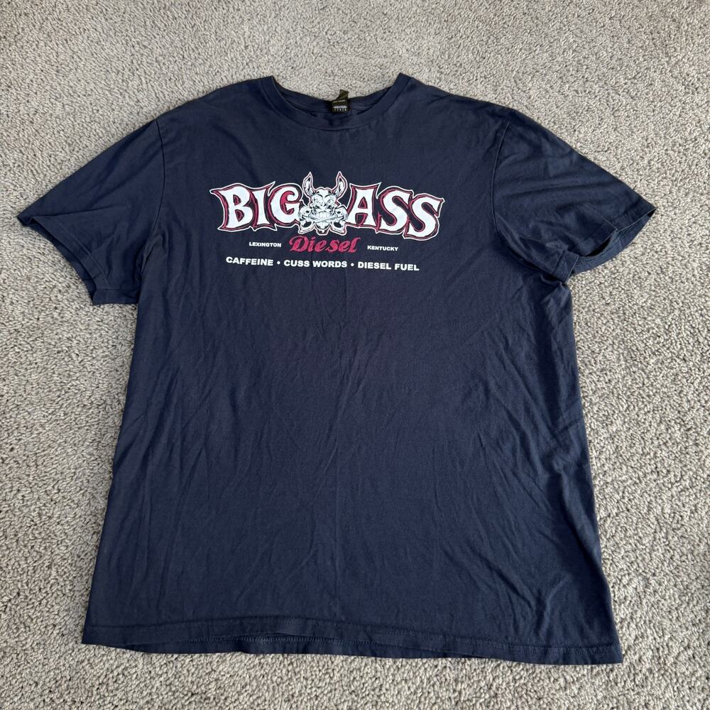 Big Ass Diesel Shirt Mens Large Blue White BAD Caffeine Cuss Words Diesel Fuel